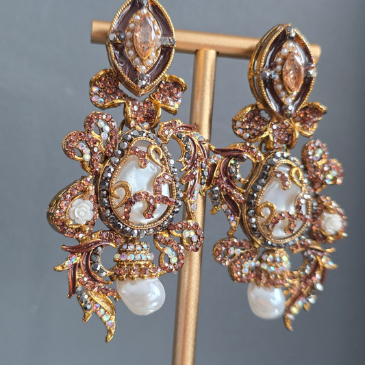 Elara Brown & Grey Stone Statement Earrings image 3