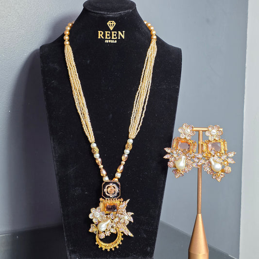 Elara Champagne Motif Stone Mala Set image 3