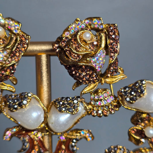 Elara Champagne & Pearl Rose Statement Earrings image 2
