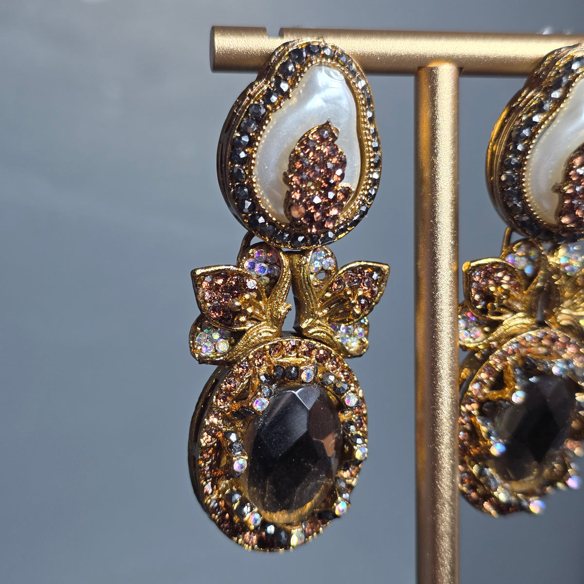 Elara Champagne & Pearl Statement Earrings