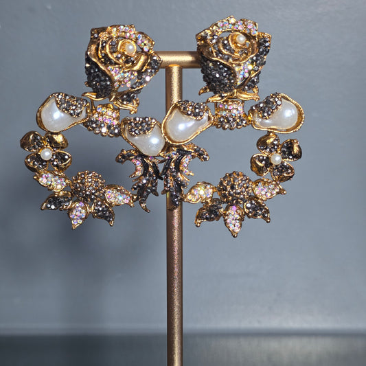 Elara Grey & Pearl Rose Statement Earrings image 3