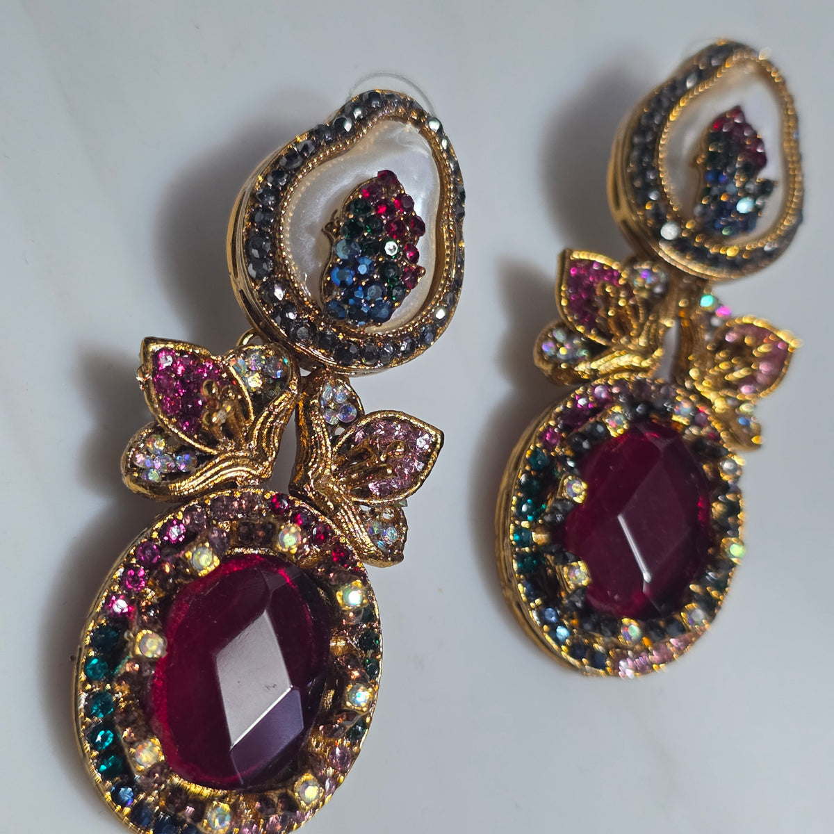 Elara Maroon & Pearl Statement Earrings