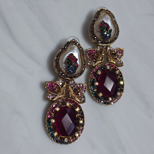 Elara Maroon & Pearl Statement Earrings image 3