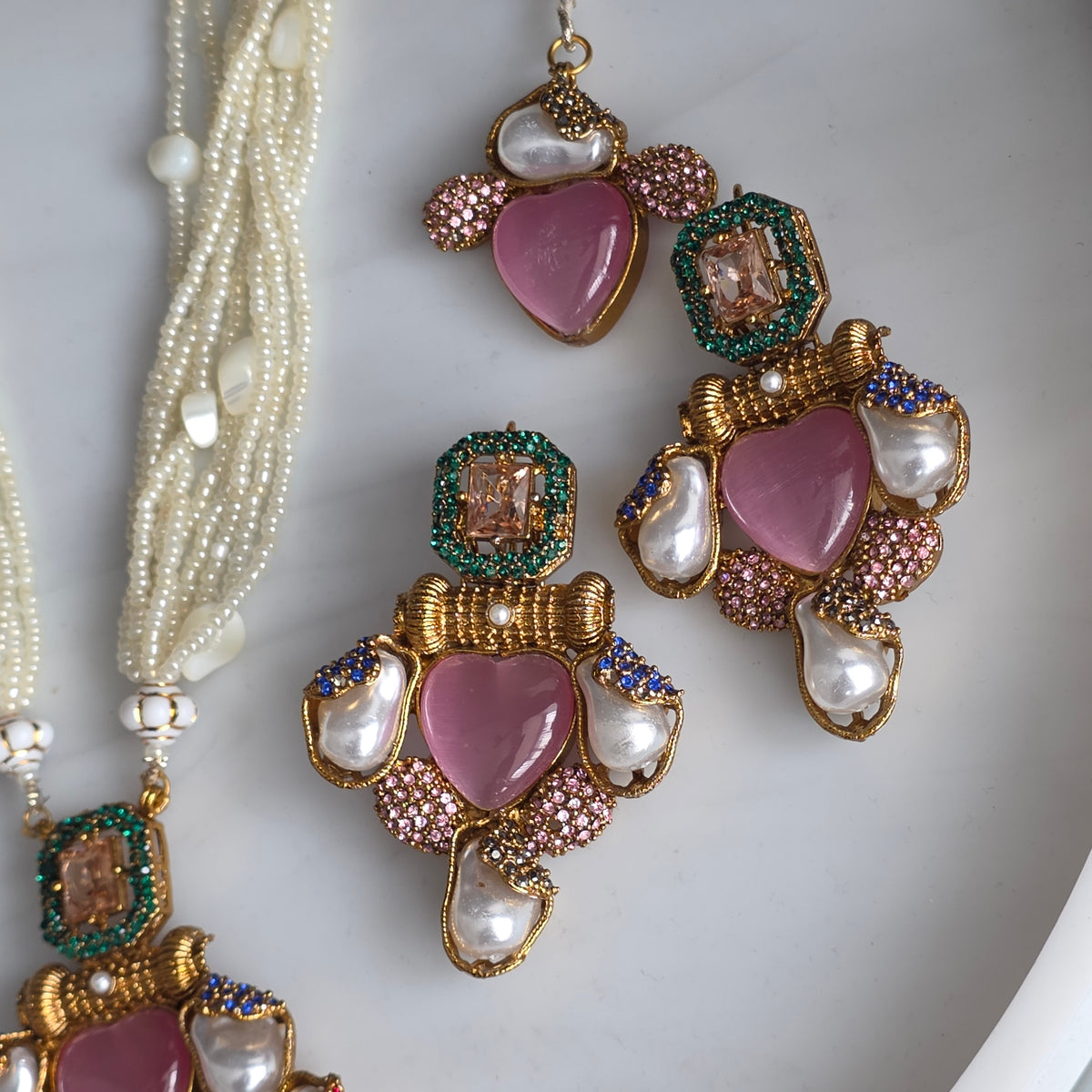 Elara Pink Heart & Multi Stone Mala Set