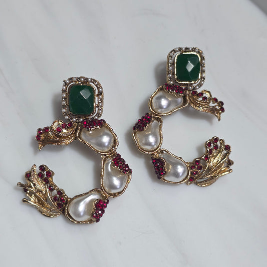 Elara Red & Emerald Green C-Hoop Statement Earrings image 3