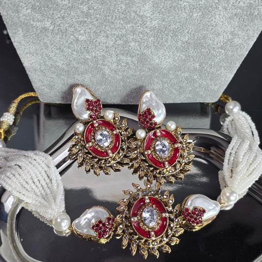 Elara Red Pearl Choker Set image 3
