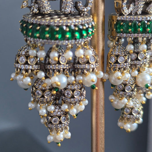 Elyzae Emerald Green Elephant Statement Earrings image 3