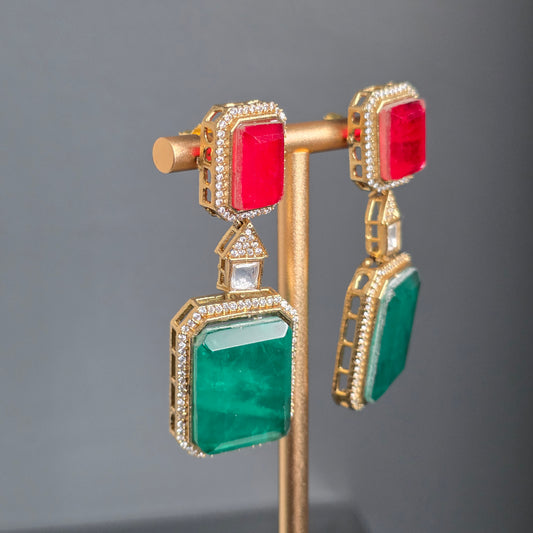 Elyzae Green, Pink & Red Stone Triple Layer Mala Set image 3