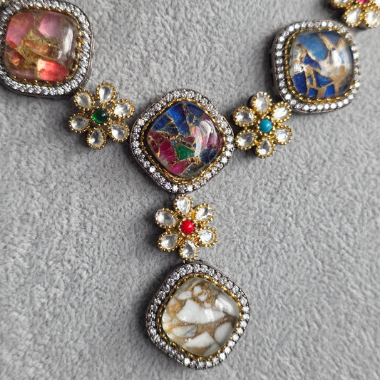 Elyzae Multi Marble Motif Necklace Set image 3