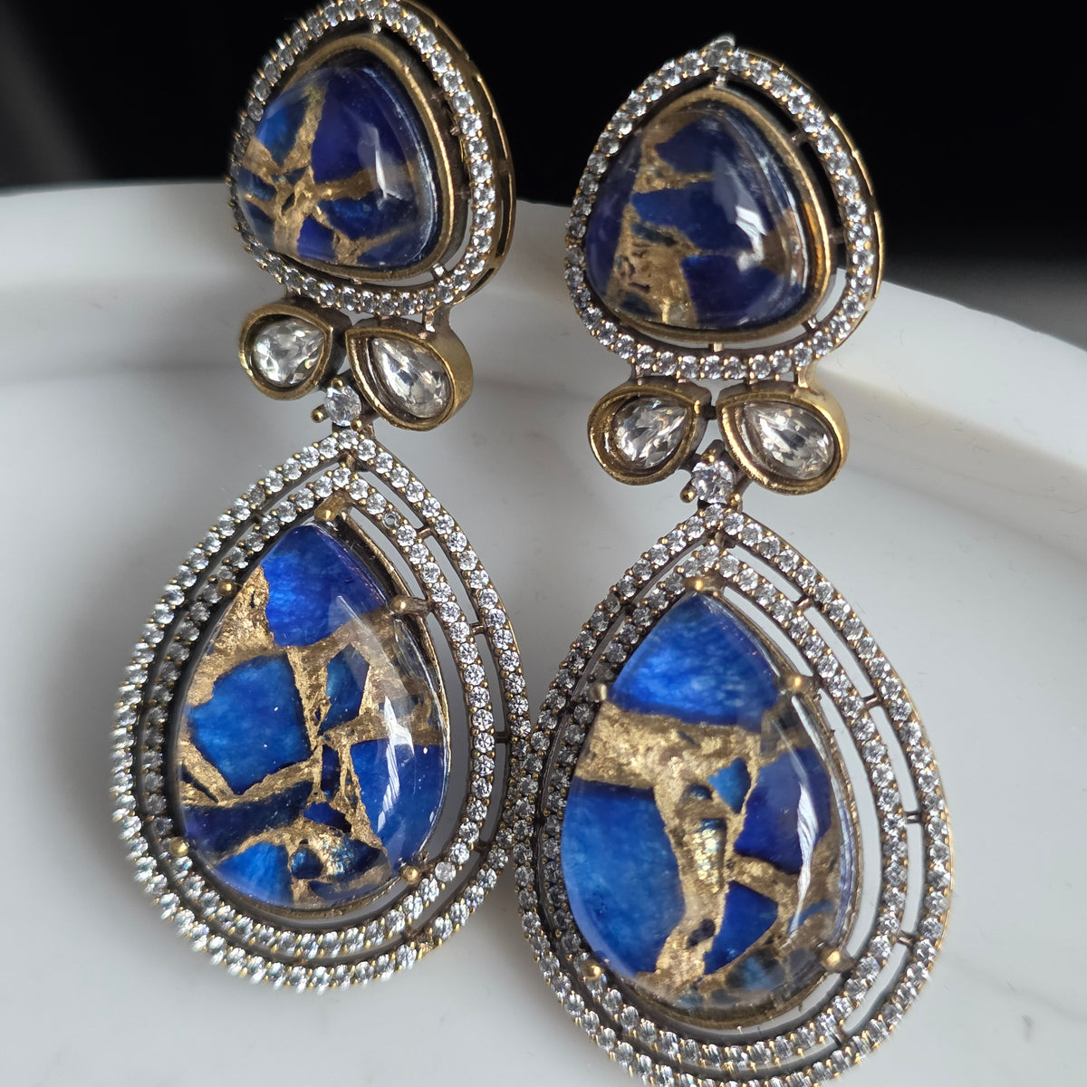 Elyzae Royal Blue Marble Statement Earrings