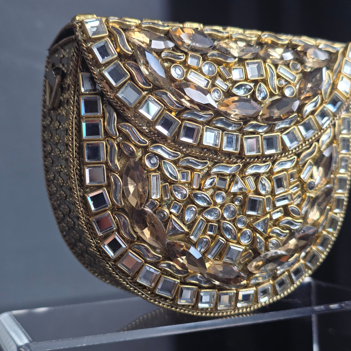 Kundan Encrusted Clear Stone Clutch