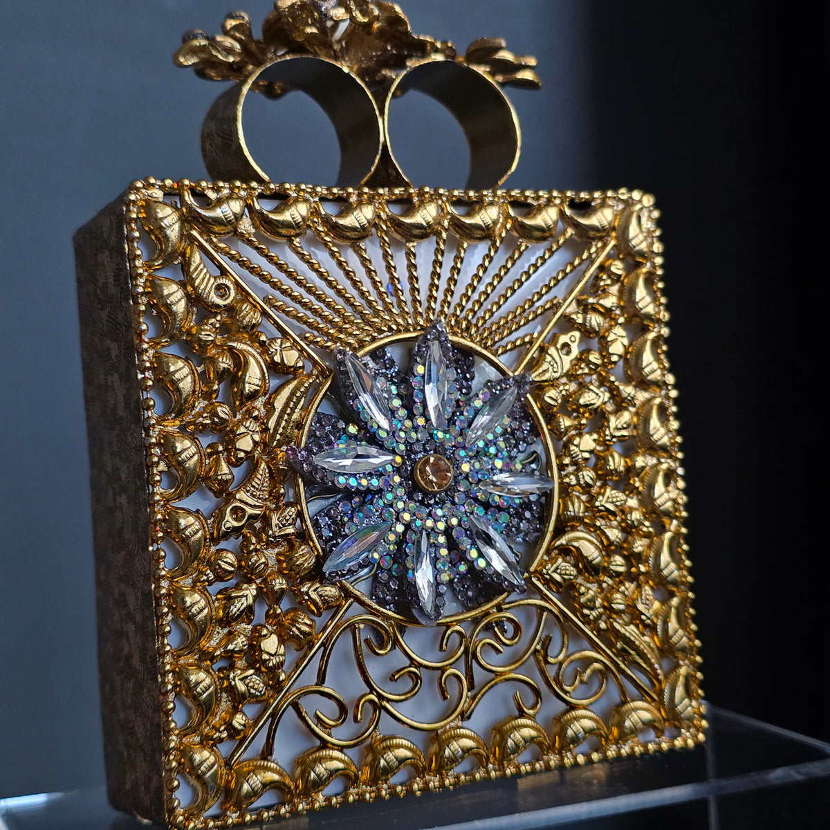 Royal Blue Encrusted Motif Clutch