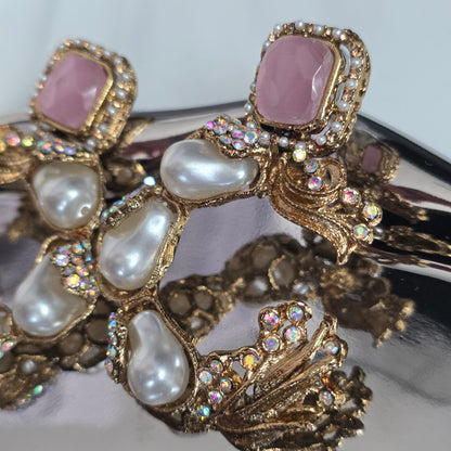 Elara Baby Pink & Pearl C- Hoop Statement Earrings