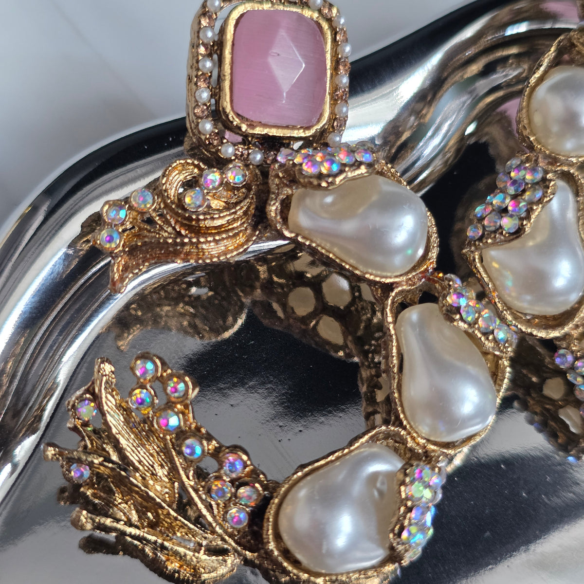Elara Baby Pink & Pearl C- Hoop Statement Earrings