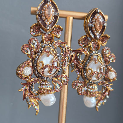 Elara Brown & Grey Stone Statement Earrings