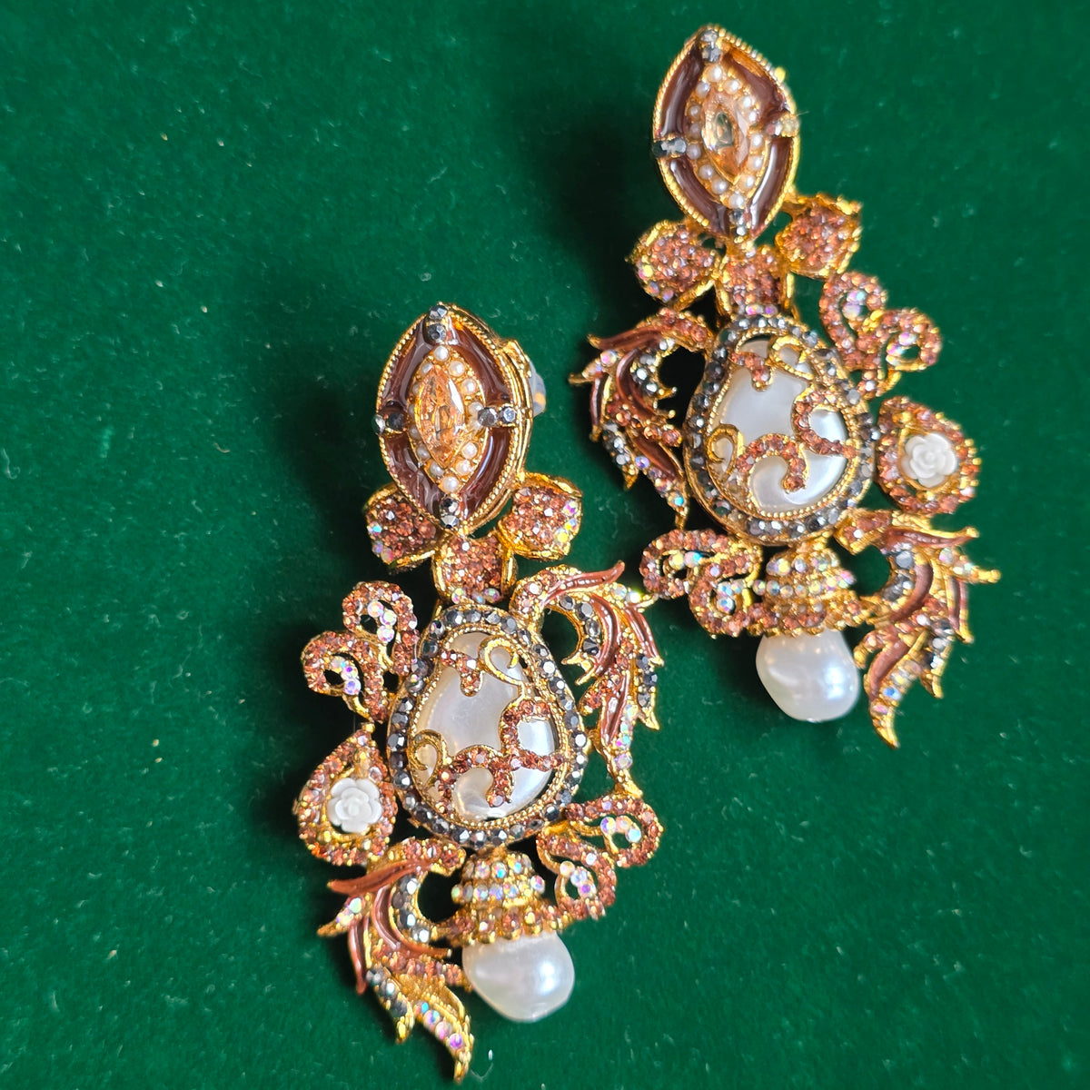 Elara Brown & Grey Stone Statement Earrings