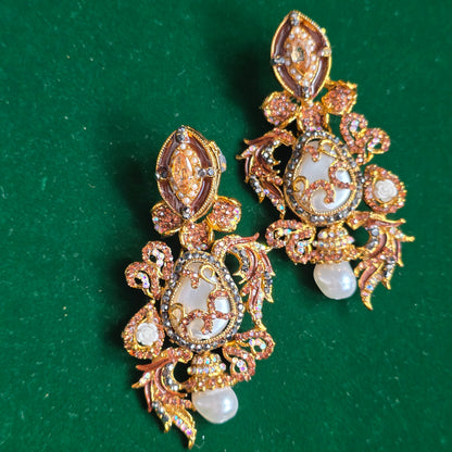 Elara Brown & Grey Stone Statement Earrings