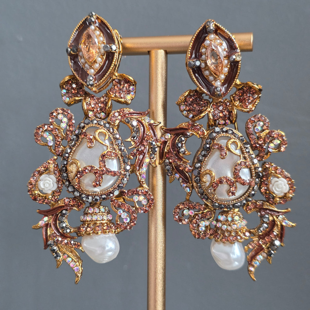 Elara Brown & Grey Stone Statement Earrings