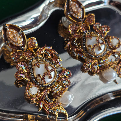 Elara Brown & Grey Stone Statement Earrings