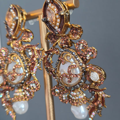 Elara Brown & Grey Stone Statement Earrings
