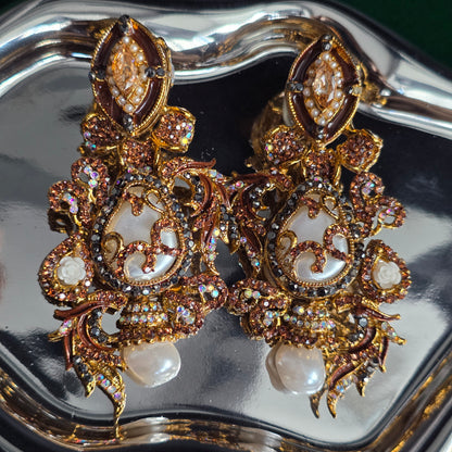 Elara Brown & Grey Stone Statement Earrings