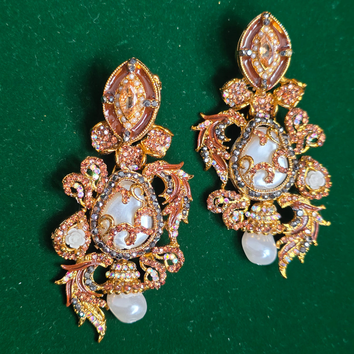 Elara Brown & Grey Stone Statement Earrings