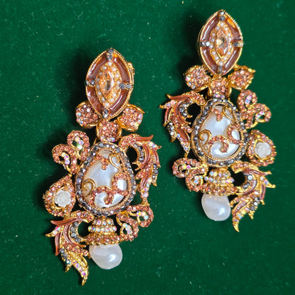 Elara Brown & Grey Stone Statement Earrings