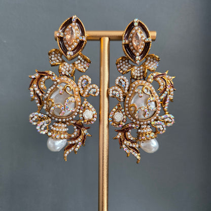 Elara Brown & Grey Stone Statement Earrings