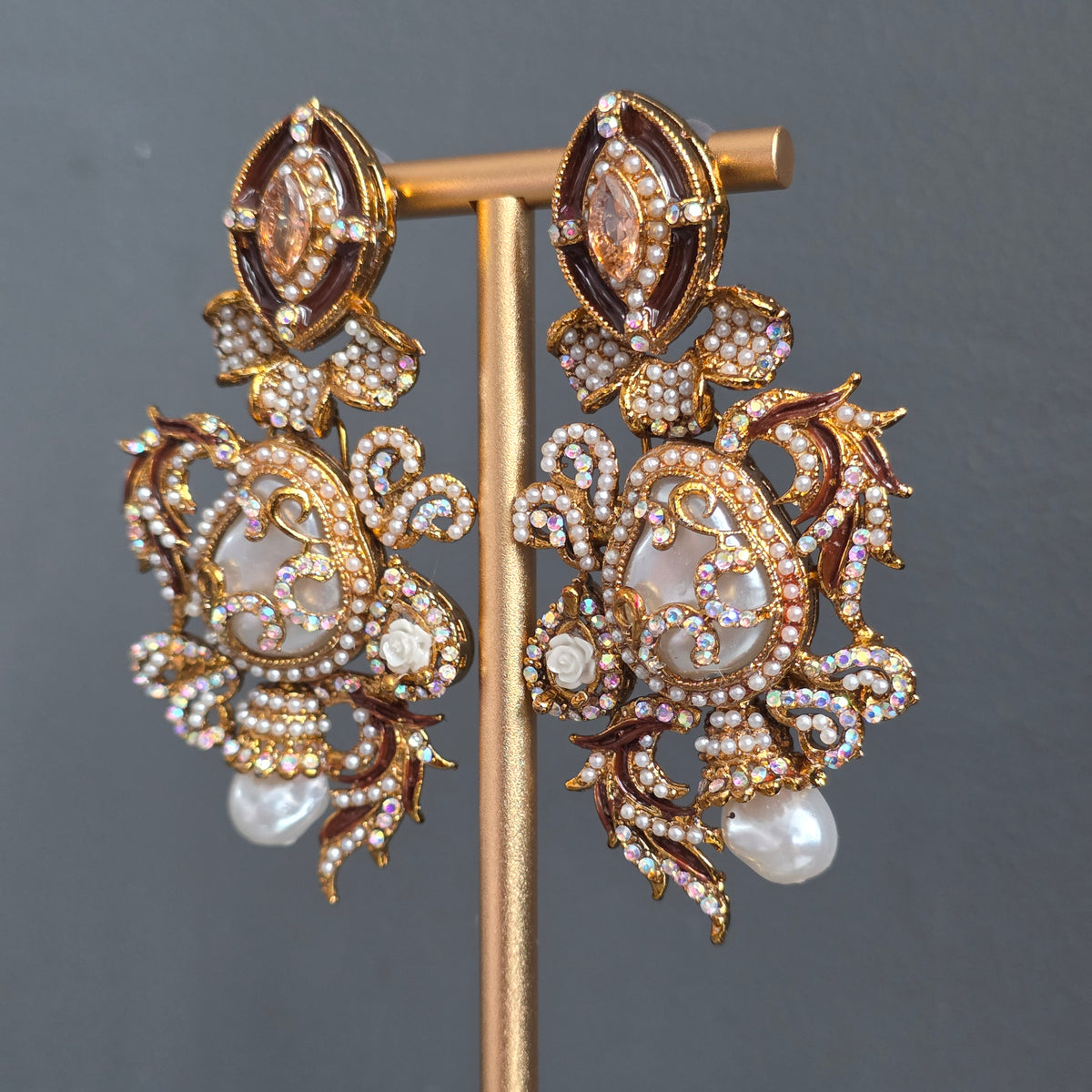 Elara Brown & Grey Stone Statement Earrings