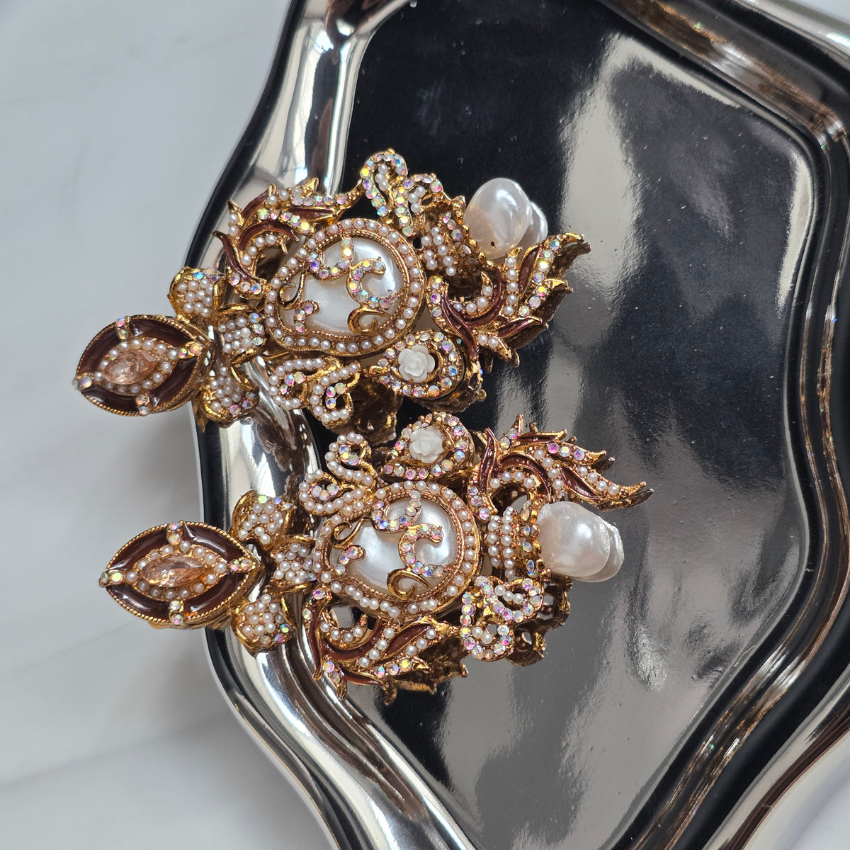 Elara Brown & Pearl Stone Statement Earrings