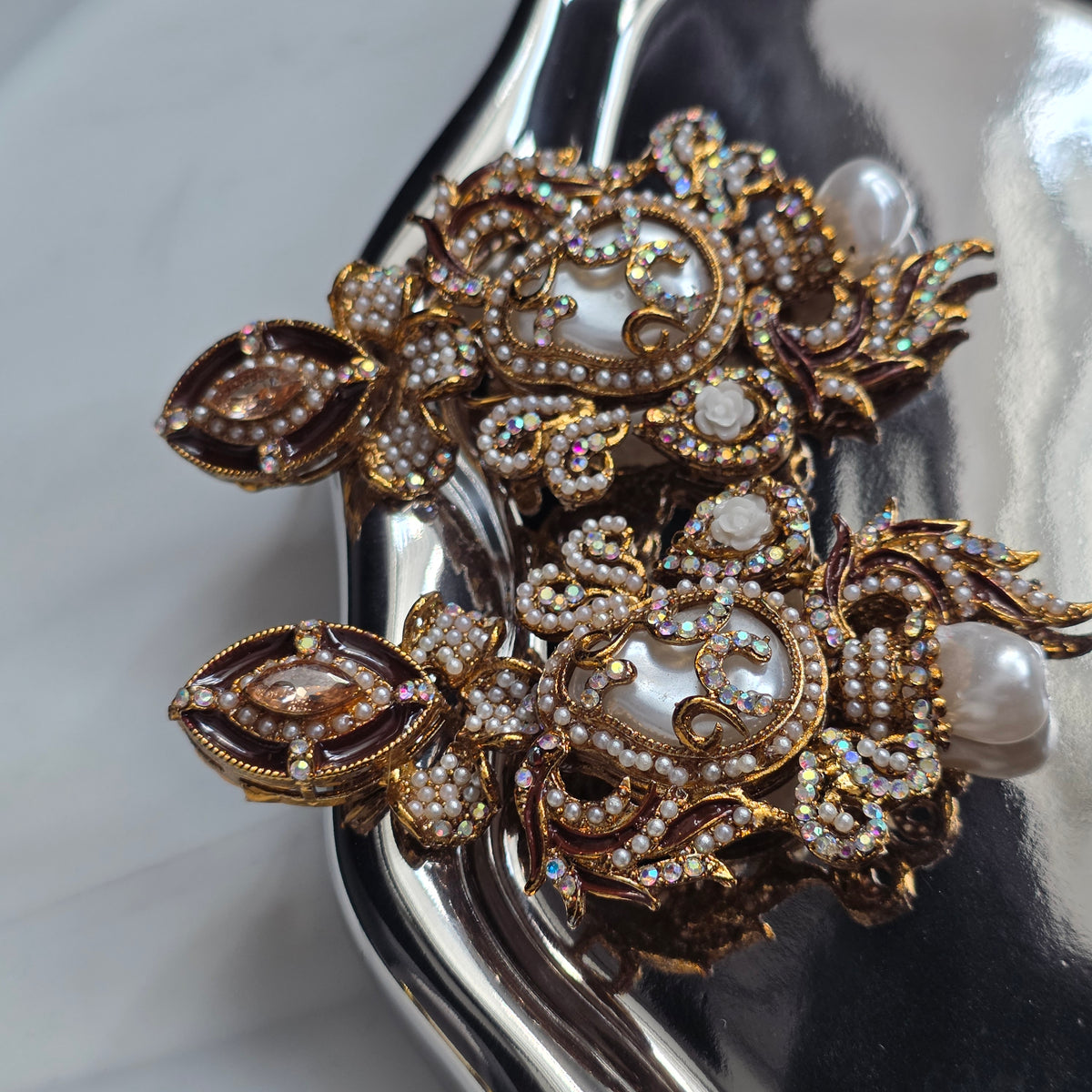 Elara Brown & Grey Stone Statement Earrings