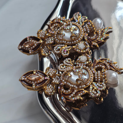 Elara Brown & Pearl Stone Statement Earrings