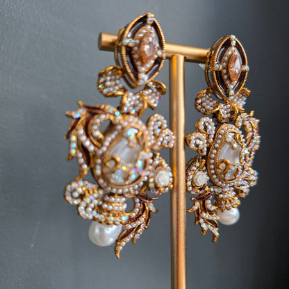 Elara Brown & Grey Stone Statement Earrings
