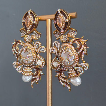 Elara Brown & Pearl Stone Statement Earrings