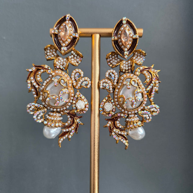 Elara Brown & Pearl Stone Statement Earrings