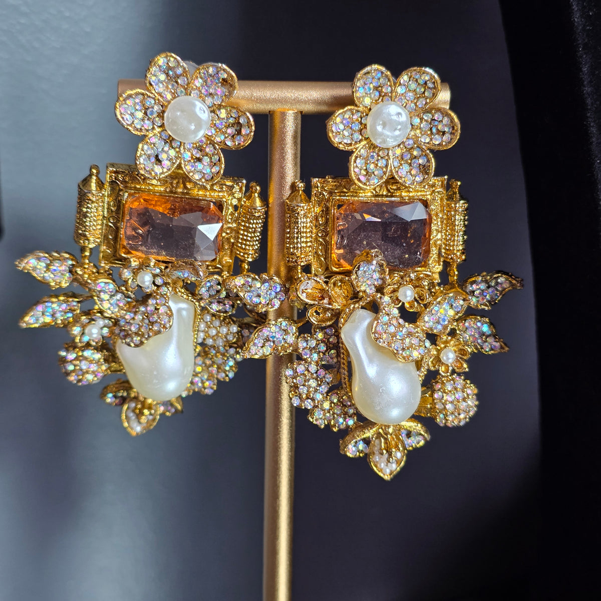 Elara Champagne Motif Stone Mala Set