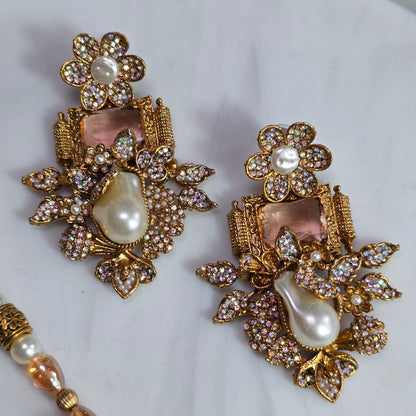 Elara Champagne Motif Stone Mala Set