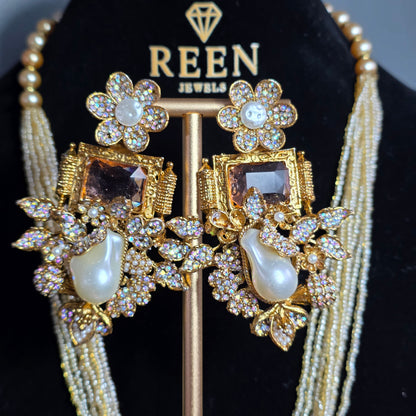 Elara Champagne Motif Stone Mala Set
