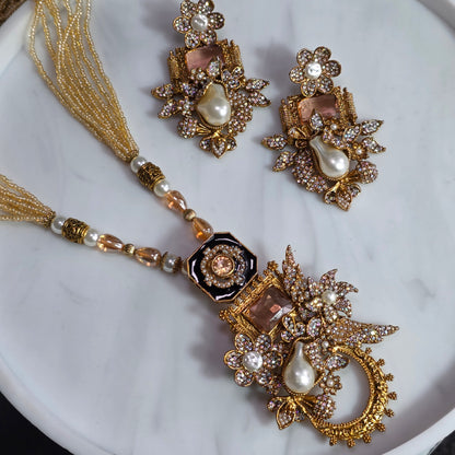 Elara Champagne Motif Stone Mala Set