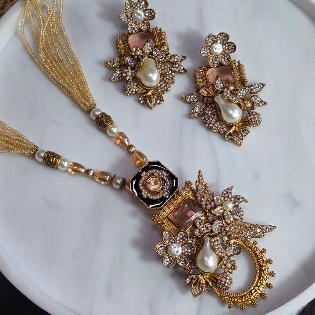 Elara Champagne Motif Stone Mala Set