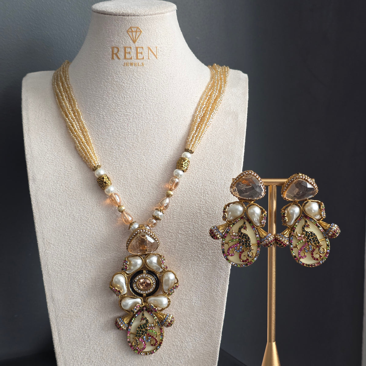 Elara Champagne & Cream Mala Set