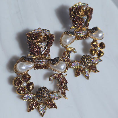 Elara Champagne & Pearl Rose Statement Earrings