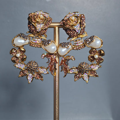 Elara Champagne & Pearl Rose Statement Earrings