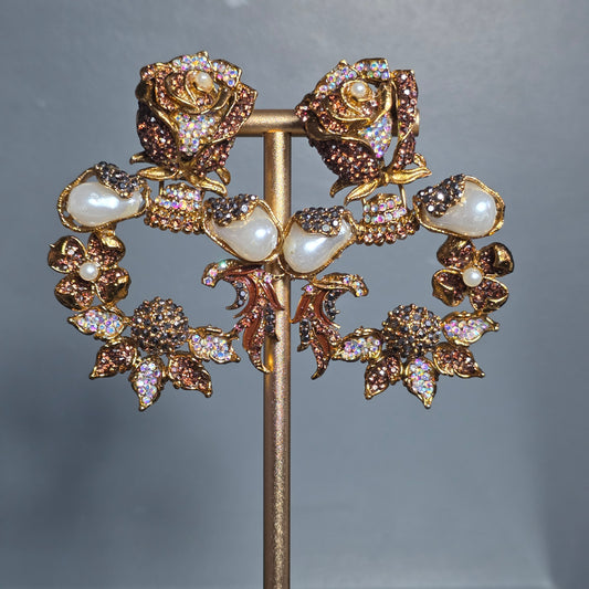 Elara Champagne & Pearl Rose Statement Earrings image 3