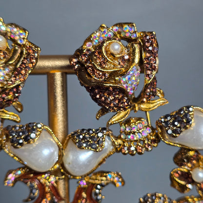 Elara Champagne & Pearl Rose Statement Earrings