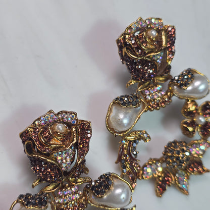 Elara Champagne & Pearl Rose Statement Earrings