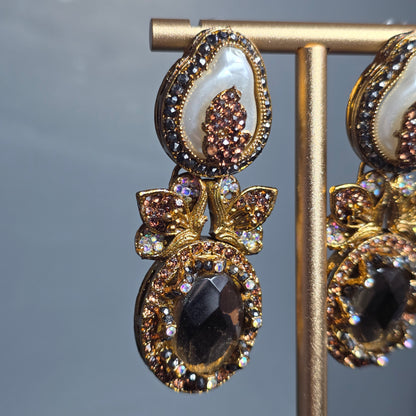 Elara Champagne & Pearl Statement Earrings