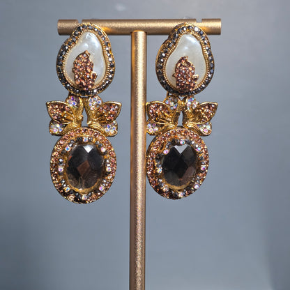 Elara Champagne & Pearl Statement Earrings