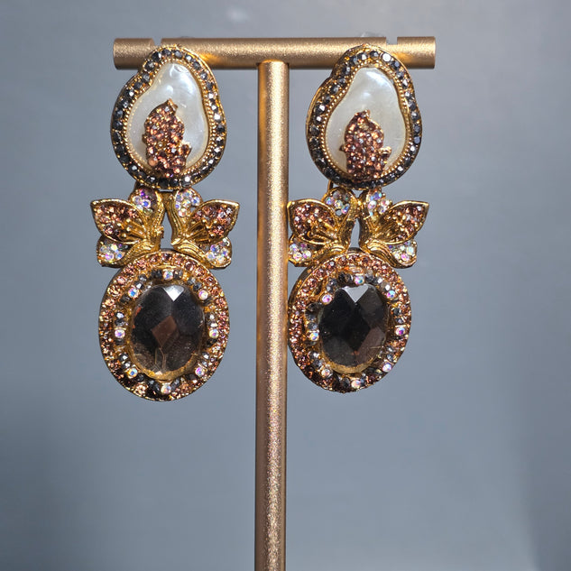 Elara Champagne & Pearl Statement Earrings