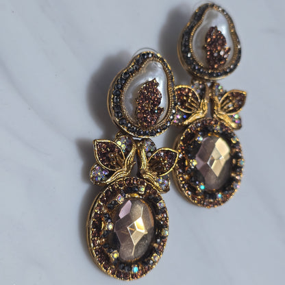 Elara Champagne & Pearl Statement Earrings